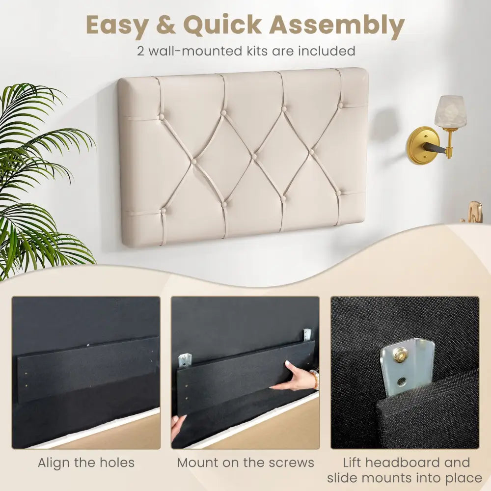 Upholstered Headboard for Twin Size Bed with Fabric Upholstery-Beige - Beige - Headboards