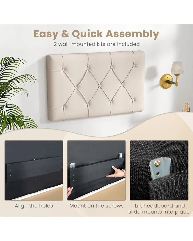 Upholstered Headboard for Twin Size Bed with Fabric Upholstery-Beige - Beige - Headboards
