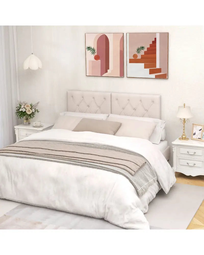 Upholstered Headboard for Twin Size Bed with Fabric Upholstery-Beige - Beige - Headboards