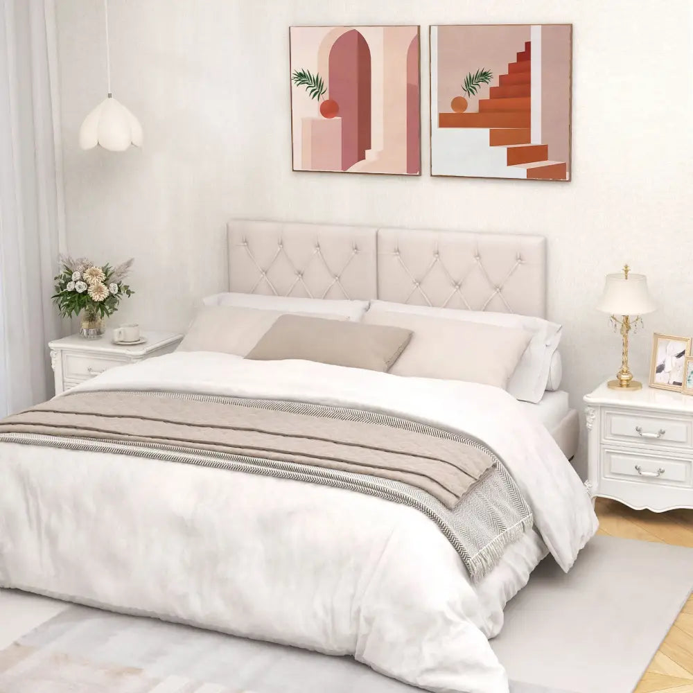 Upholstered Headboard for Twin Size Bed with Fabric Upholstery-Beige - Beige - Headboards