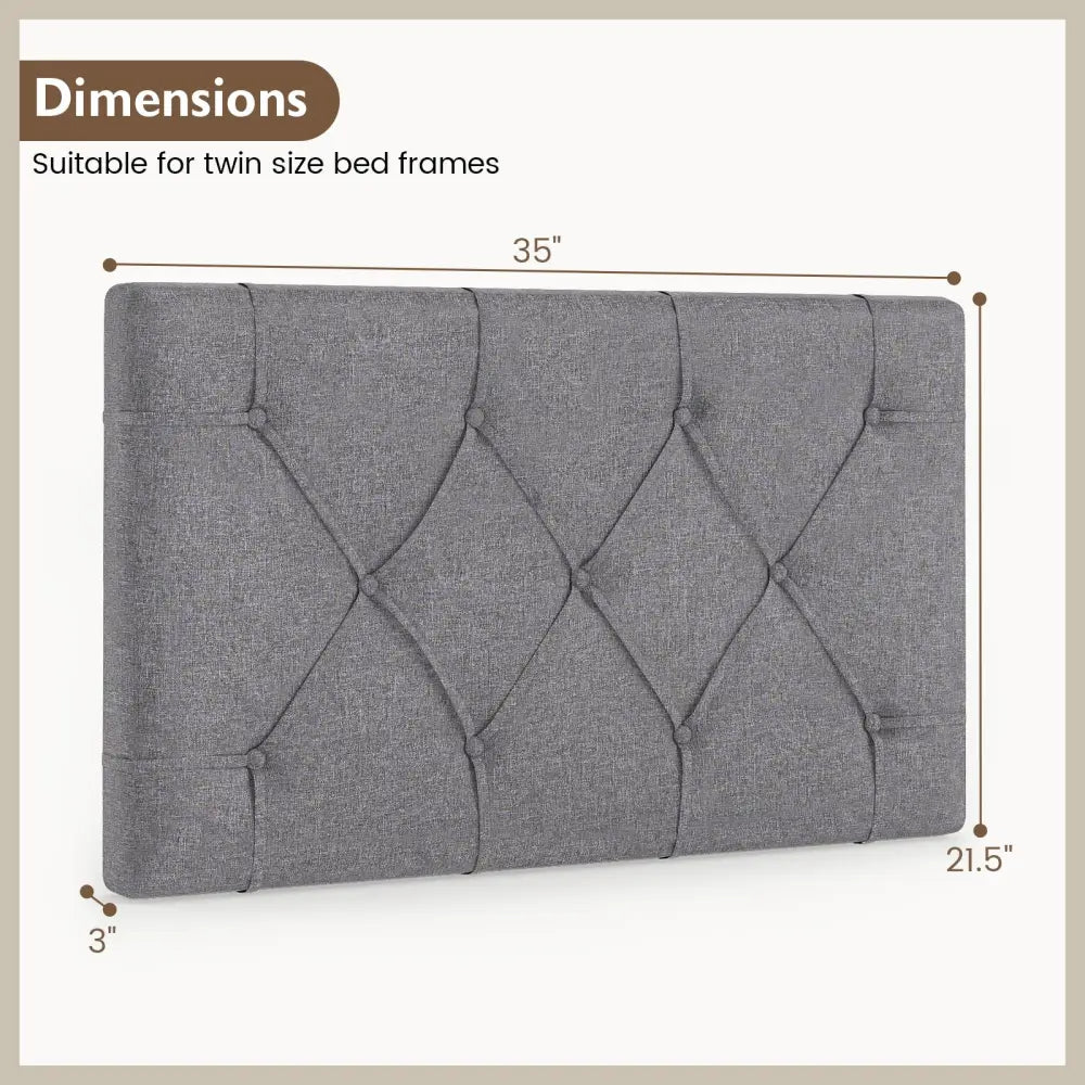 Upholstered Headboard for Twin Size Bed with Fabric Upholstery-Gray - Gray - Headboards