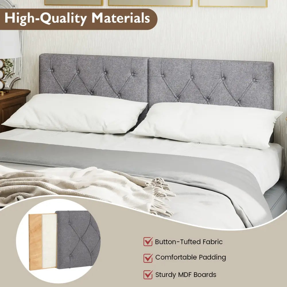 Upholstered Headboard for Twin Size Bed with Fabric Upholstery-Gray - Gray - Headboards