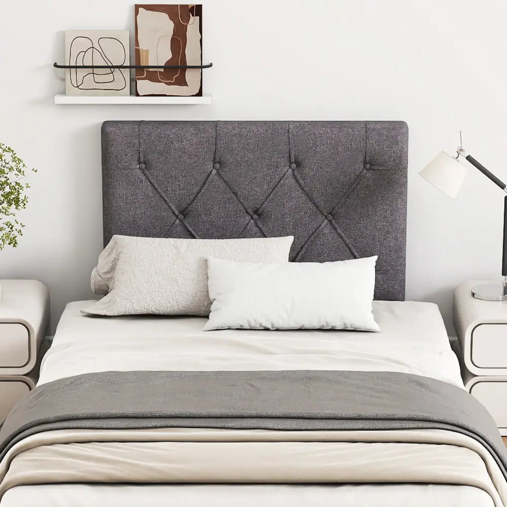 Upholstered Headboard for Twin Size Bed with Fabric Upholstery-Gray - Gray - Headboards