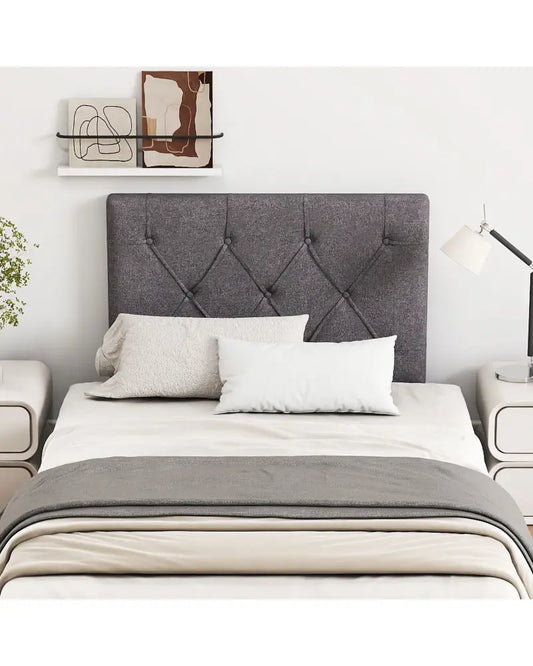Upholstered Headboard for Twin Size Bed with Fabric Upholstery-Gray - Gray - Headboards