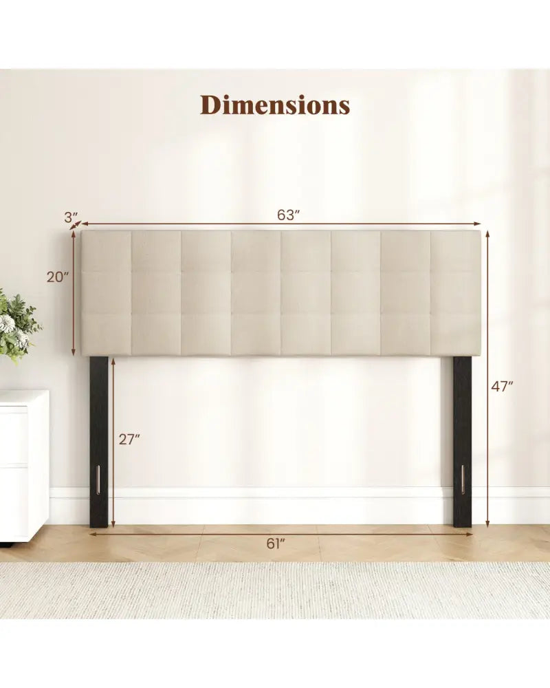 Upholstered Headboard Queen/Full Size Quilted Grid Linen Fabric Bed Frame Mount Panel-Beige - Beige - Headboards