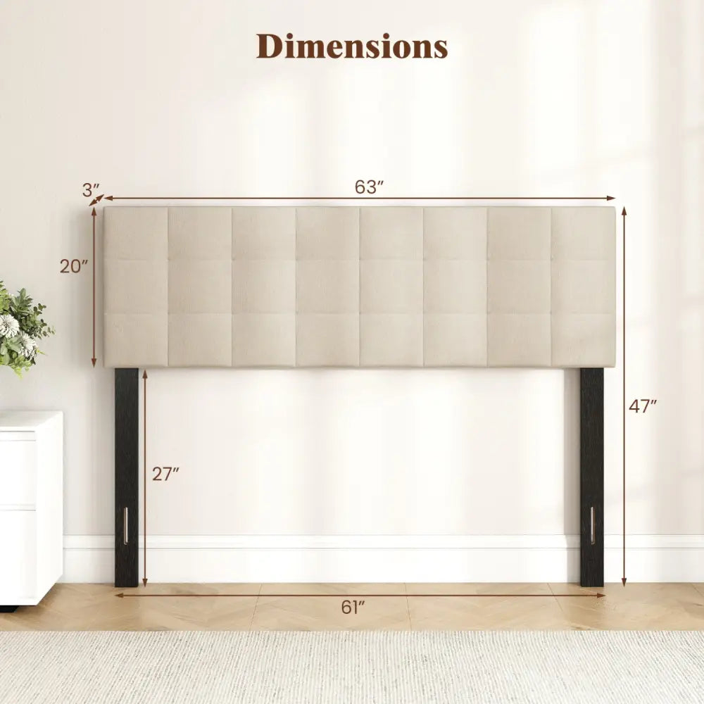 Upholstered Headboard Queen/Full Size Quilted Grid Linen Fabric Bed Frame Mount Panel-Beige - Beige - Headboards