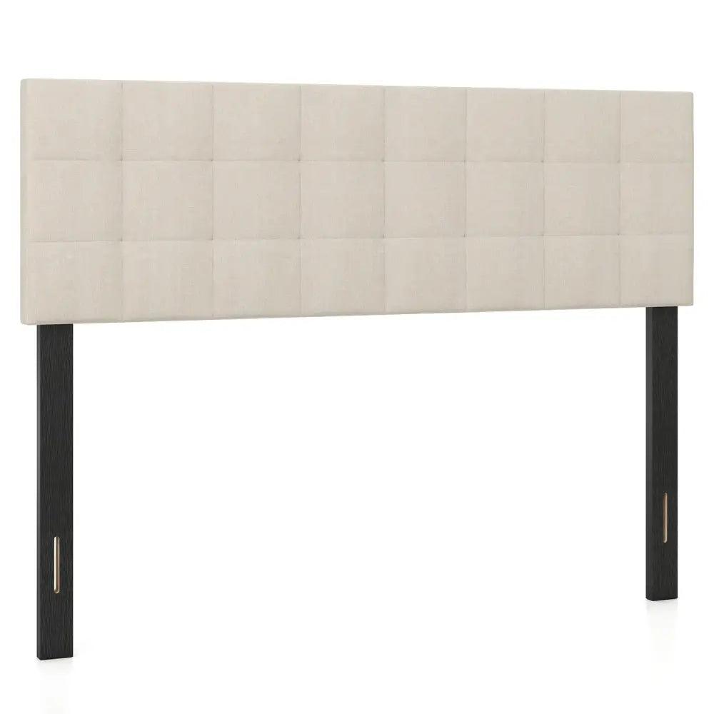 Upholstered Headboard Queen/Full Size Quilted Grid Linen Fabric Bed Frame Mount Panel-Beige - Beige - Headboards