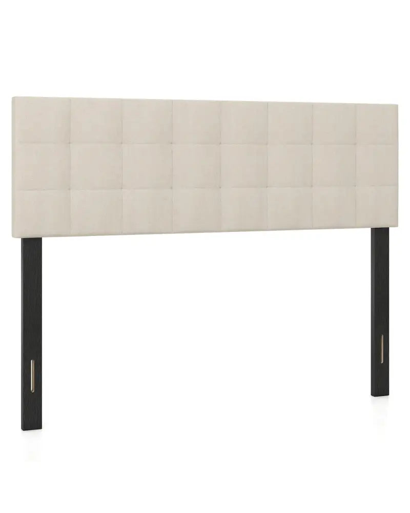 Upholstered Headboard Queen/Full Size Quilted Grid Linen Fabric Bed Frame Mount Panel-Beige - Beige - Headboards
