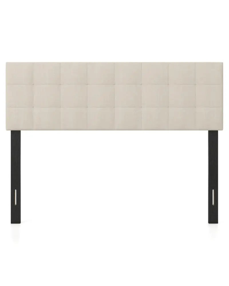 Upholstered Headboard Queen/Full Size Quilted Grid Linen Fabric Bed Frame Mount Panel-Beige - Beige - Headboards