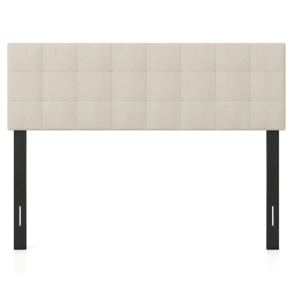 Upholstered Headboard Queen/Full Size Quilted Grid Linen Fabric Bed Frame Mount Panel-Beige - Beige - Headboards