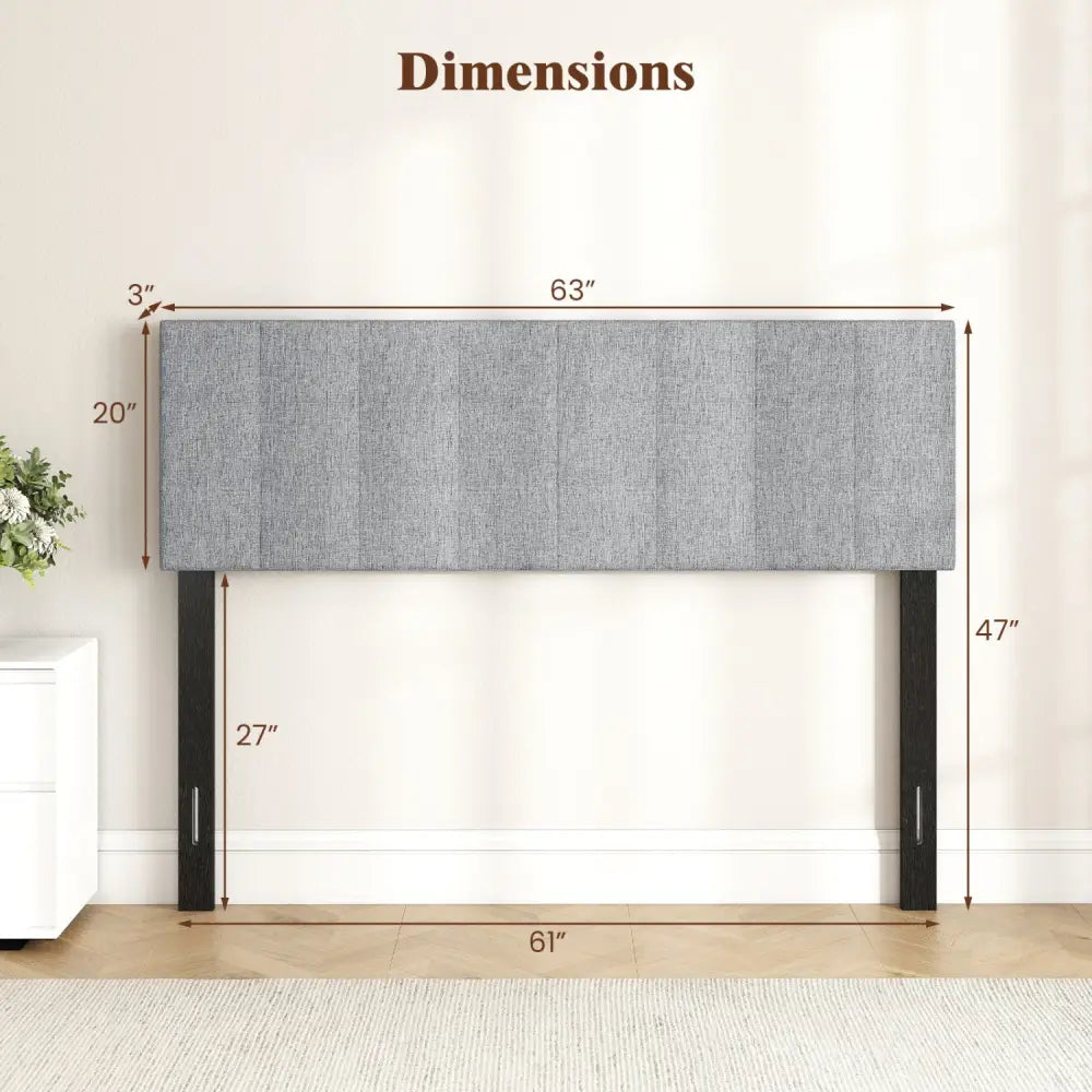 Upholstered Headboard Queen/Full Size Quilted Grid Linen Fabric Bed Frame Mount Panel-Gray - Gray - Headboards