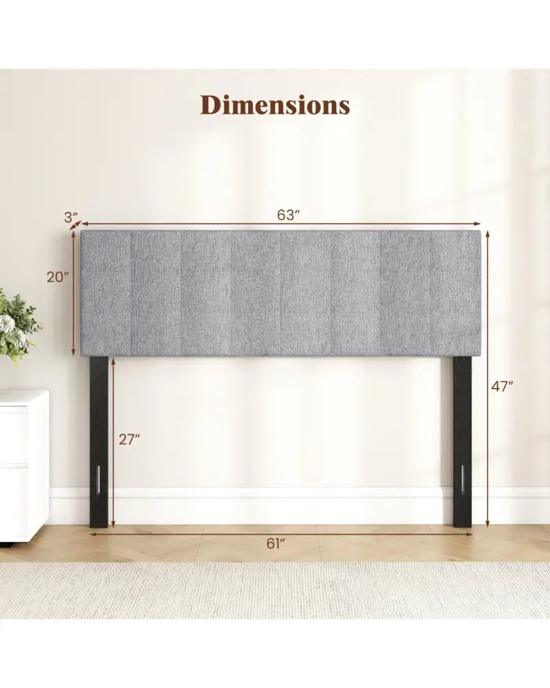 Upholstered Headboard Queen/Full Size Quilted Grid Linen Fabric Bed Frame Mount Panel-Gray - Gray - Headboards