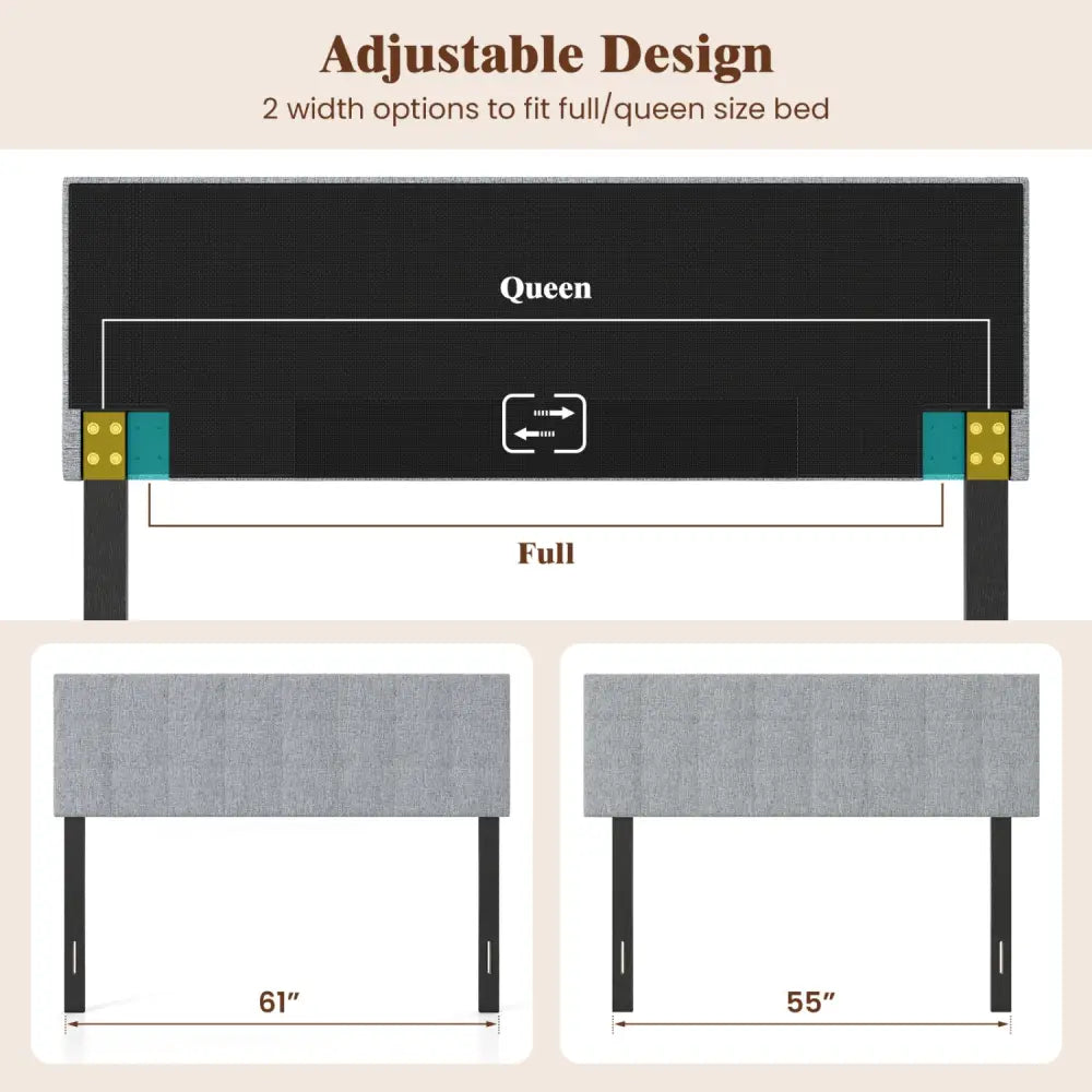 Upholstered Headboard Queen/Full Size Quilted Grid Linen Fabric Bed Frame Mount Panel-Gray - Gray - Headboards
