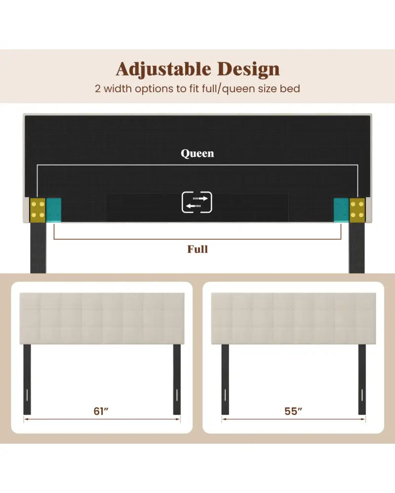 Upholstered Headboard Queen/Full Size Quilted Grid Linen Fabric Bed Frame Mount Panel-Beige - Beige - Headboards