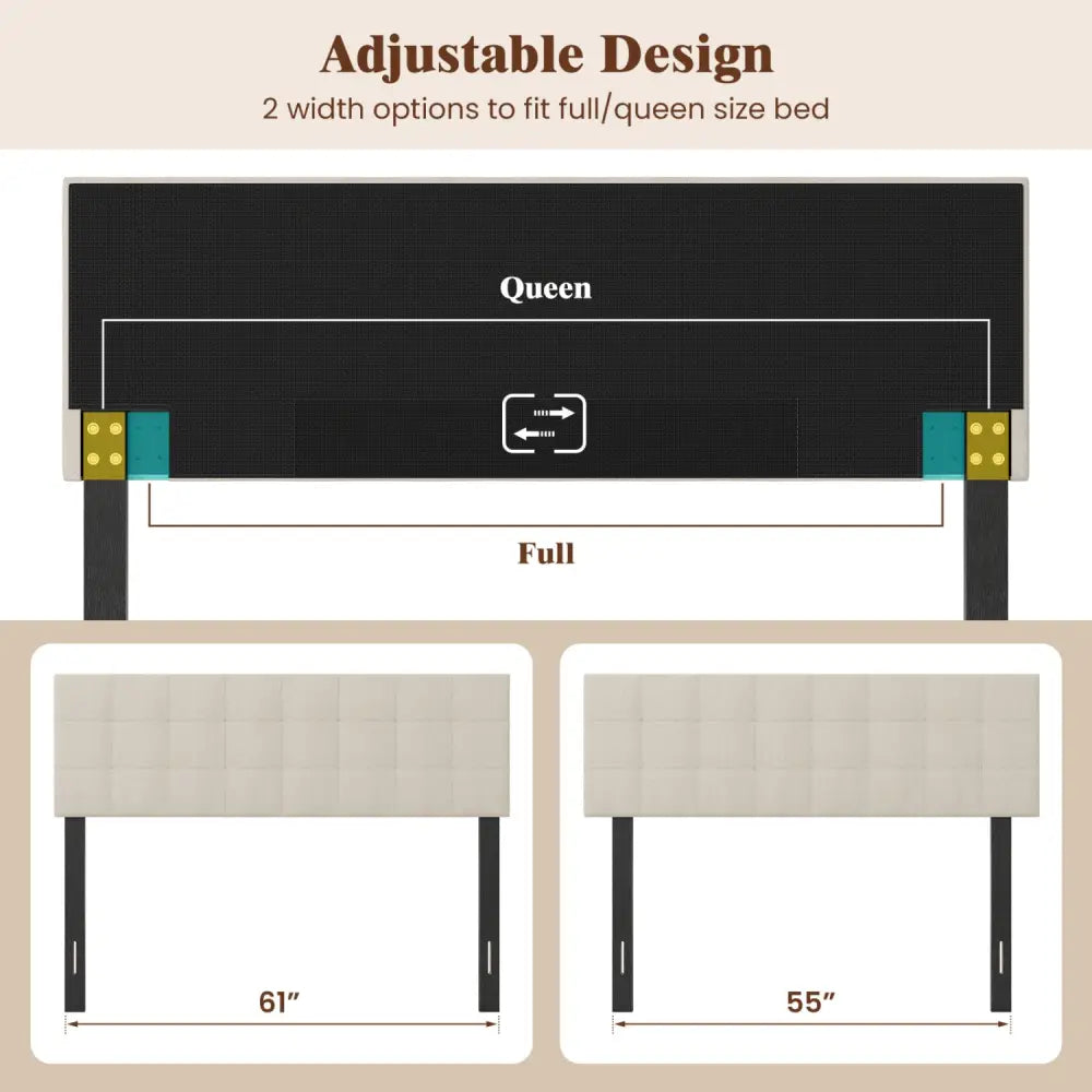 Upholstered Headboard Queen/Full Size Quilted Grid Linen Fabric Bed Frame Mount Panel-Beige - Beige - Headboards