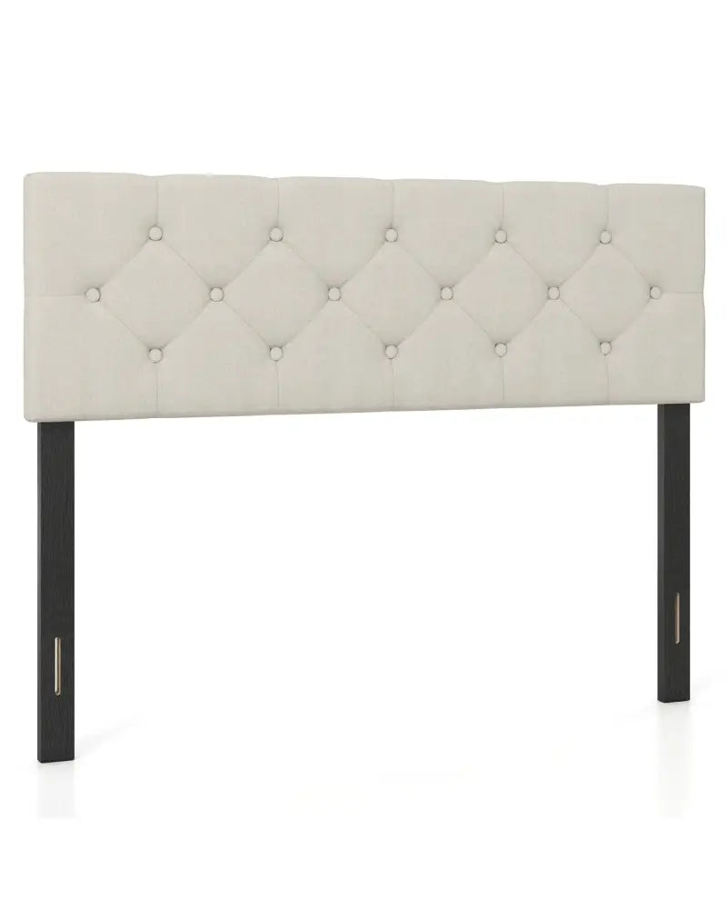 Upholstered Headboard Queen/Full Size Tufted Linen Fabric Bed Frame Mount Panel-Beige - Beige - Headboards