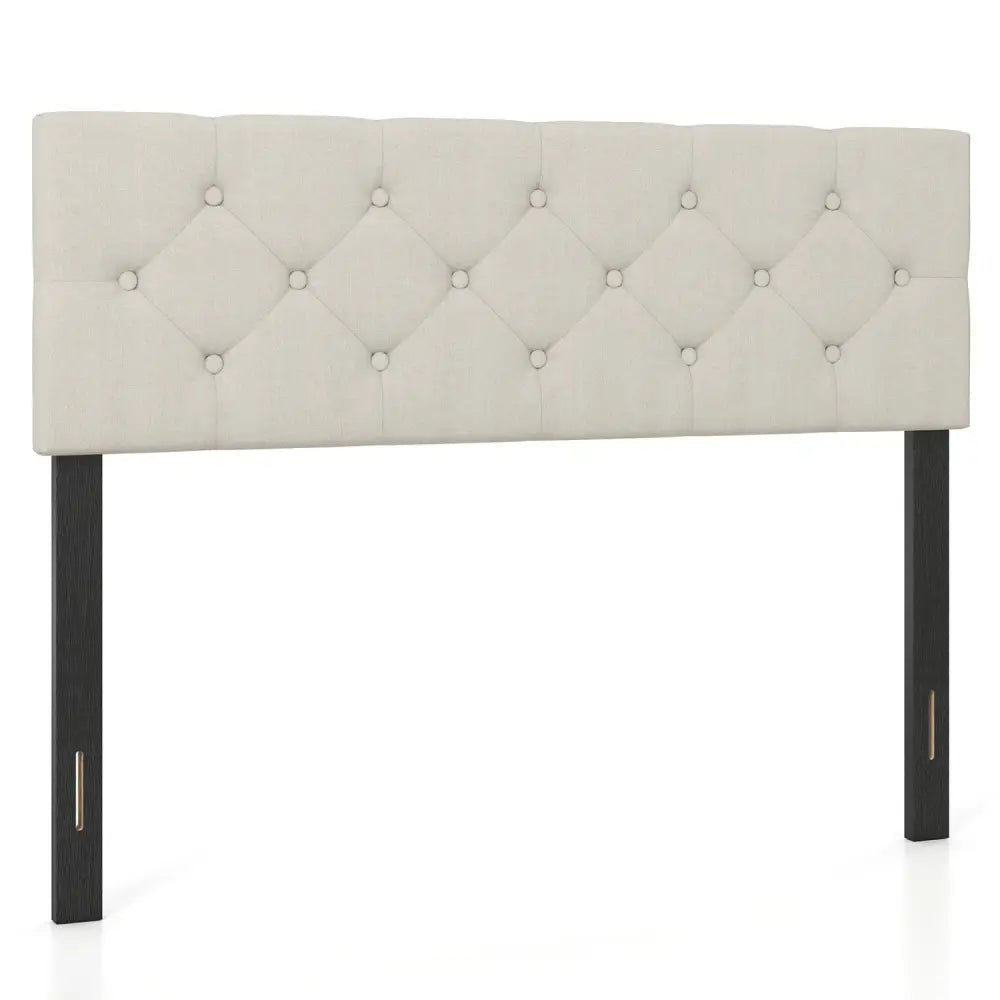 Upholstered Headboard Queen/Full Size Tufted Linen Fabric Bed Frame Mount Panel-Beige - Beige - Headboards