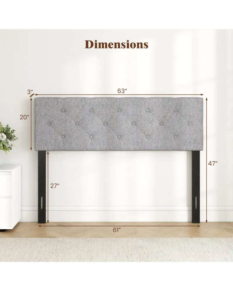 Upholstered Headboard Queen/Full Size Tufted Linen Fabric Bed Frame Mount Panel-Gray - Gray - Headboards