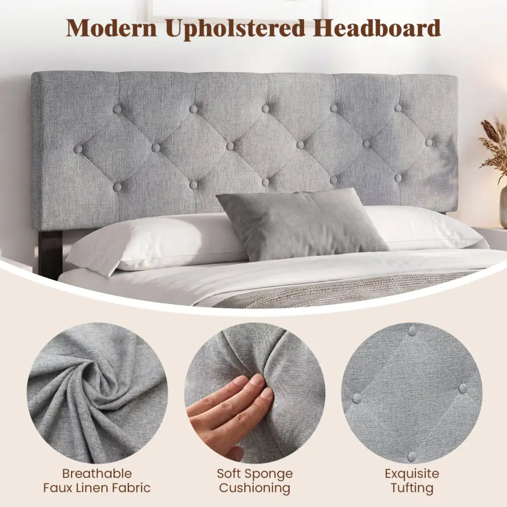 Upholstered Headboard Queen/Full Size Tufted Linen Fabric Bed Frame Mount Panel-Gray - Gray - Headboards