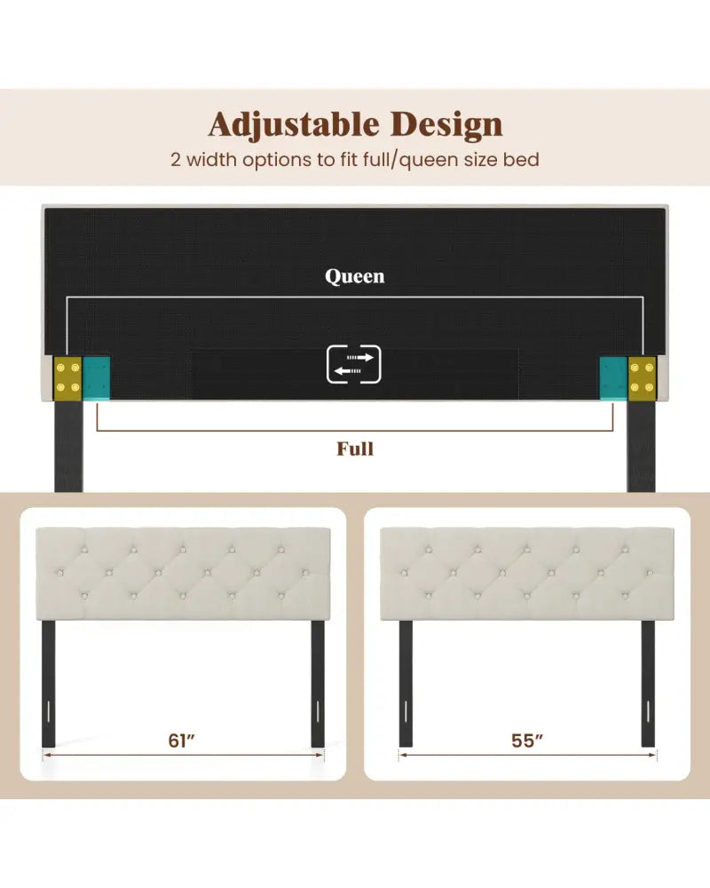 Upholstered Headboard Queen/Full Size Tufted Linen Fabric Bed Frame Mount Panel-Beige - Beige - Headboards
