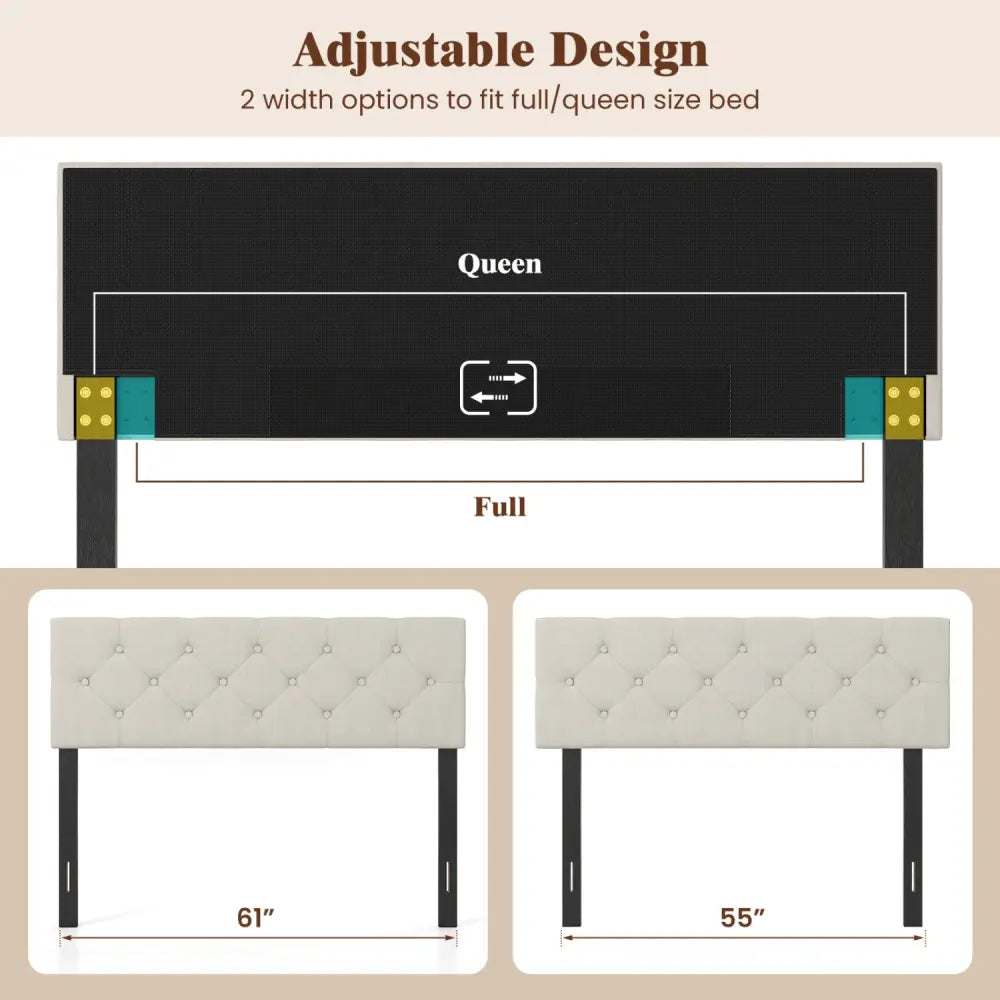 Upholstered Headboard Queen/Full Size Tufted Linen Fabric Bed Frame Mount Panel-Beige - Beige - Headboards