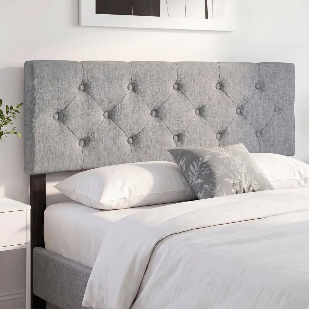 Upholstered Headboard Queen/Full Size Tufted Linen Fabric Bed Frame Mount Panel-Gray - Gray - Headboards