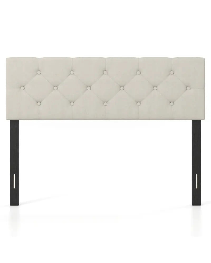 Upholstered Headboard Queen/Full Size Tufted Linen Fabric Bed Frame Mount Panel-Beige - Beige - Headboards