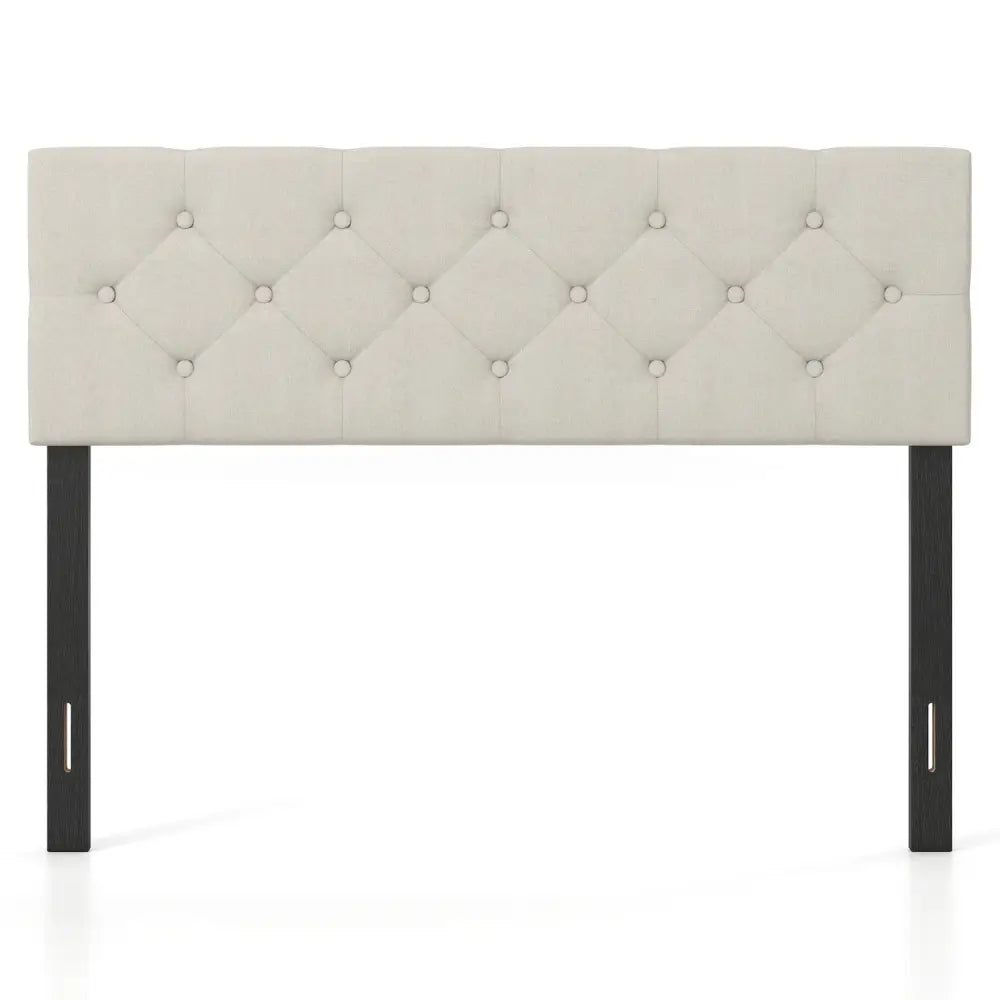 Upholstered Headboard Queen/Full Size Tufted Linen Fabric Bed Frame Mount Panel-Beige - Beige - Headboards