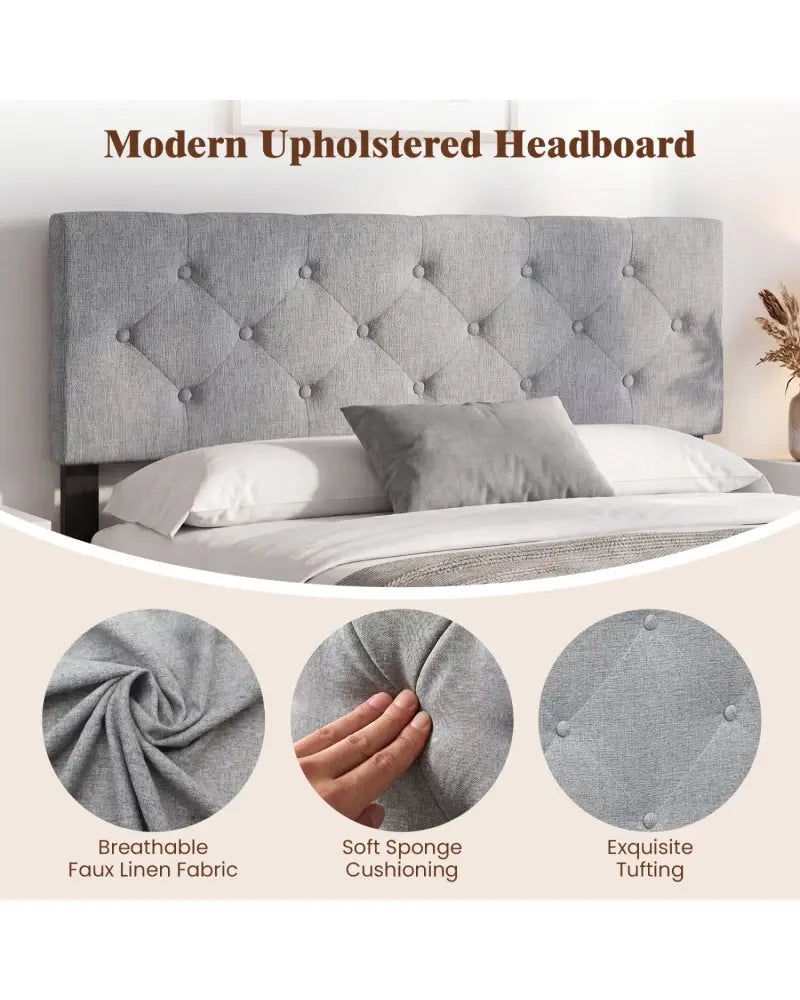 Upholstered Headboard Queen/Full Size Tufted Linen Fabric Bed Frame Mount Panel-Gray - Gray - Headboards