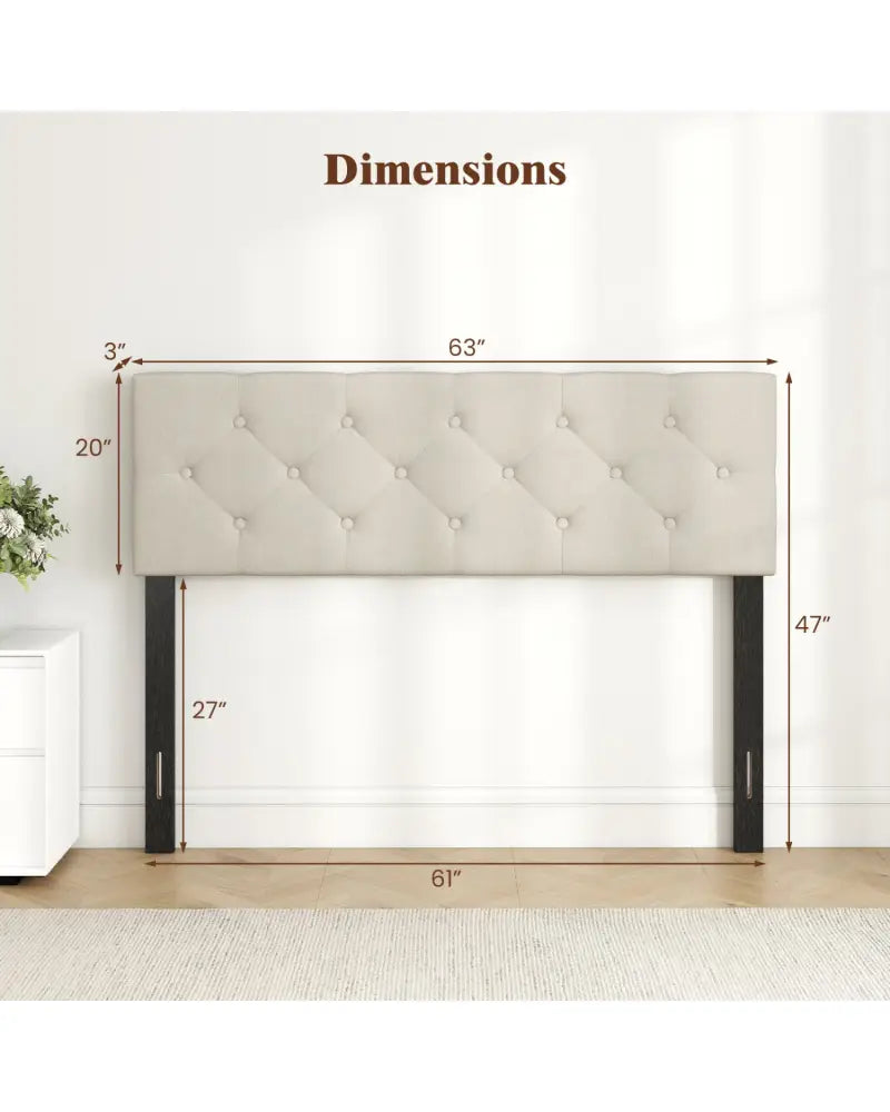 Upholstered Headboard Queen/Full Size Tufted Linen Fabric Bed Frame Mount Panel-Beige - Beige - Headboards