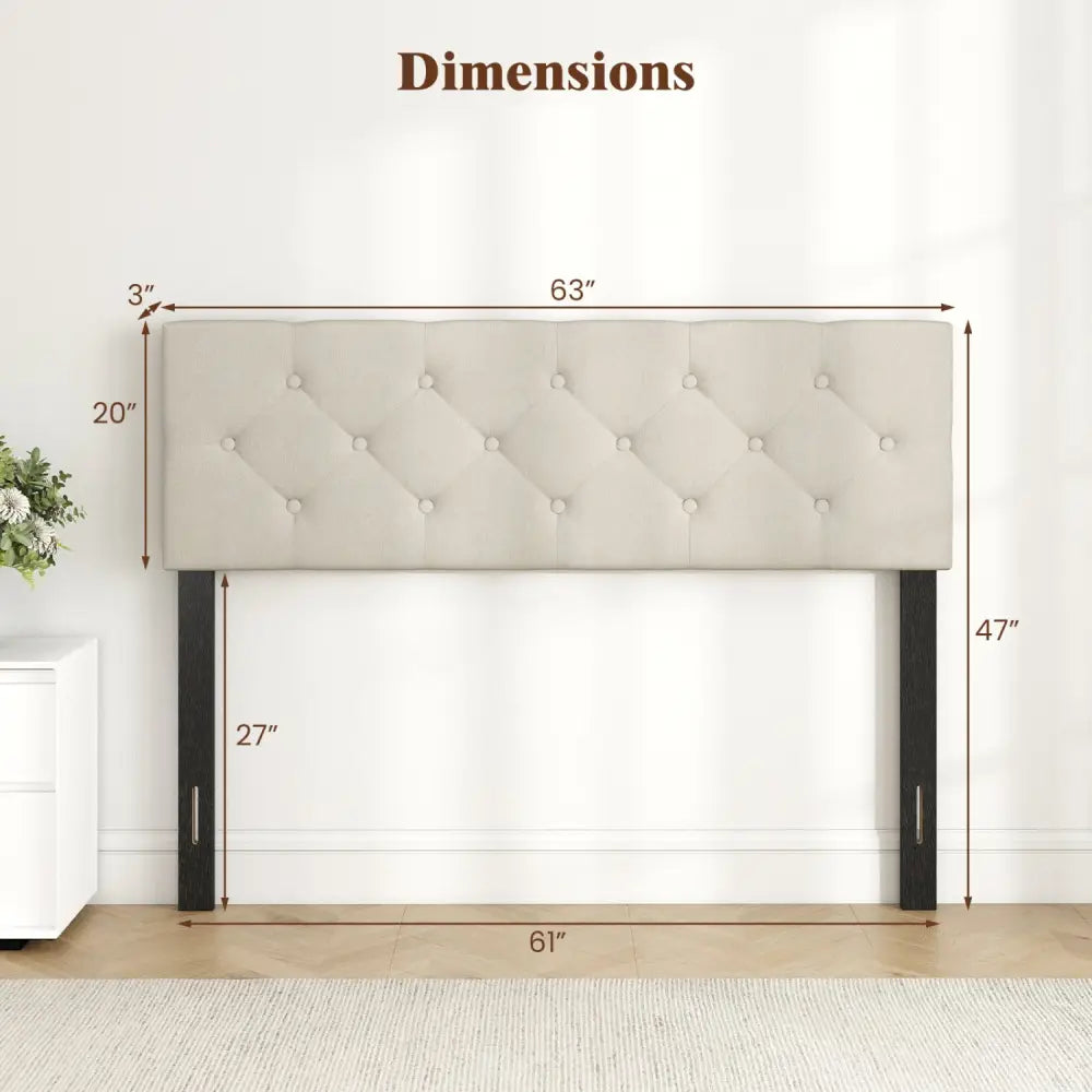 Upholstered Headboard Queen/Full Size Tufted Linen Fabric Bed Frame Mount Panel-Beige - Beige - Headboards