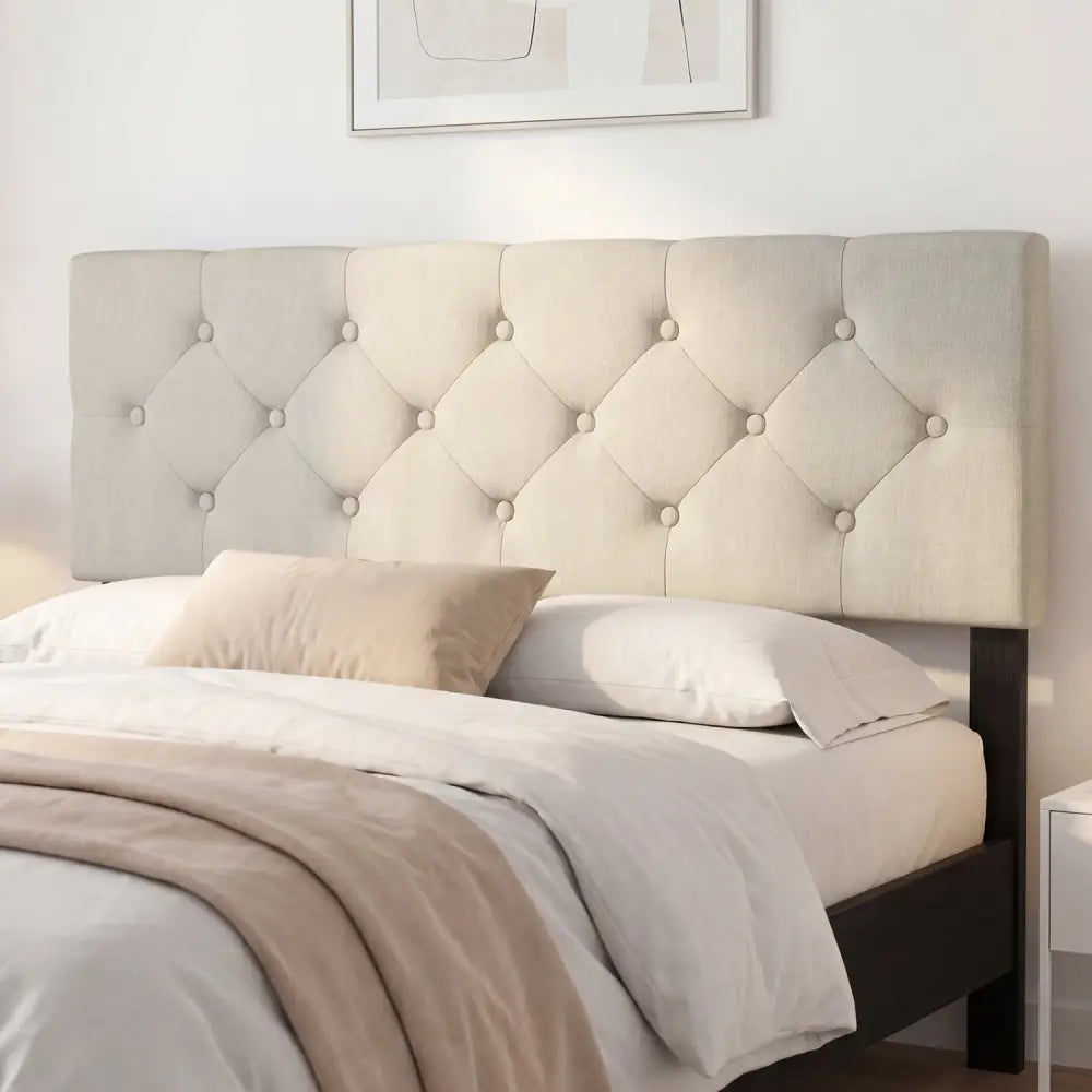 Upholstered Headboard Queen/Full Size Tufted Linen Fabric Bed Frame Mount Panel-Beige - Beige - Headboards