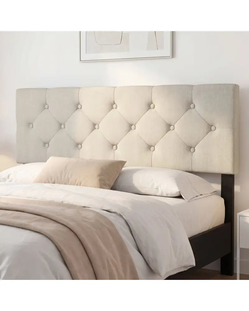 Upholstered Headboard Queen/Full Size Tufted Linen Fabric Bed Frame Mount Panel-Beige - Beige - Headboards