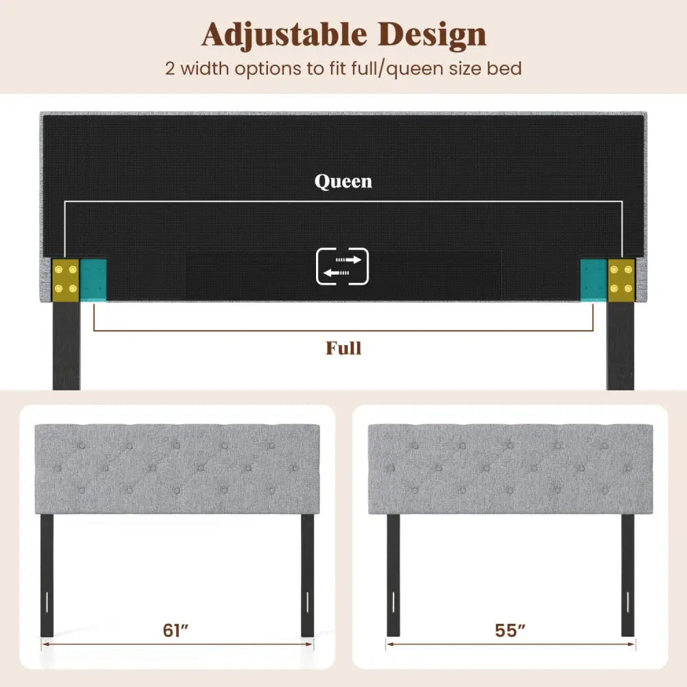 Upholstered Headboard Queen/Full Size Tufted Linen Fabric Bed Frame Mount Panel-Gray - Gray - Headboards