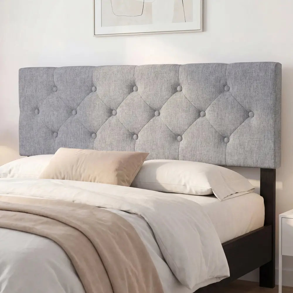 Upholstered Headboard Queen/Full Size Tufted Linen Fabric Bed Frame Mount Panel-Gray - Gray - Headboards