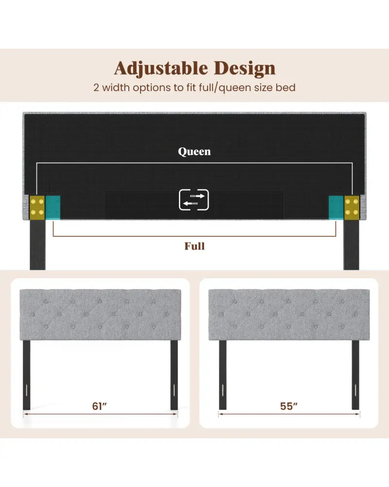 Upholstered Headboard Queen/Full Size Tufted Linen Fabric Bed Frame Mount Panel-Gray - Gray - Headboards