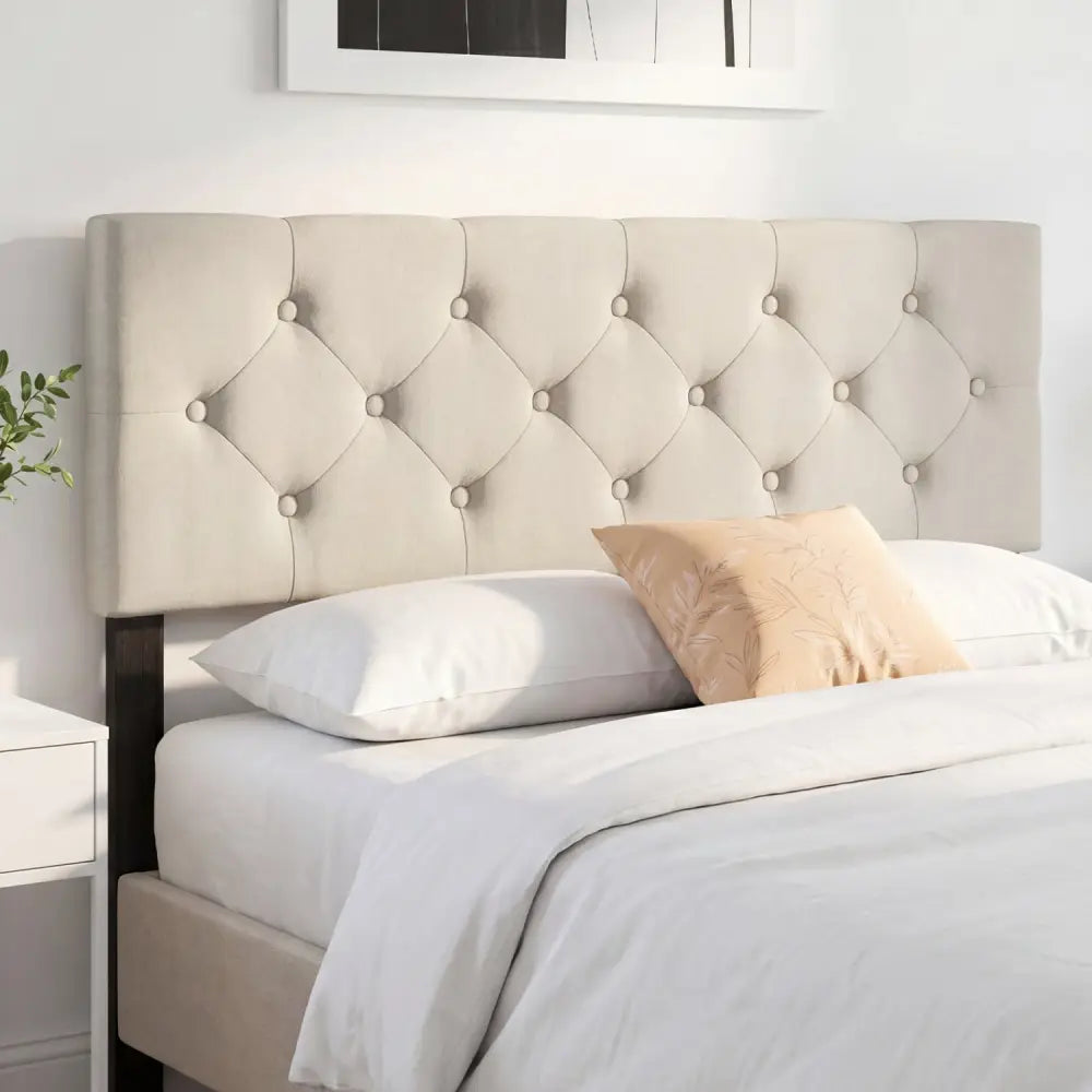 Upholstered Headboard Queen/Full Size Tufted Linen Fabric Bed Frame Mount Panel-Beige - Beige - Headboards