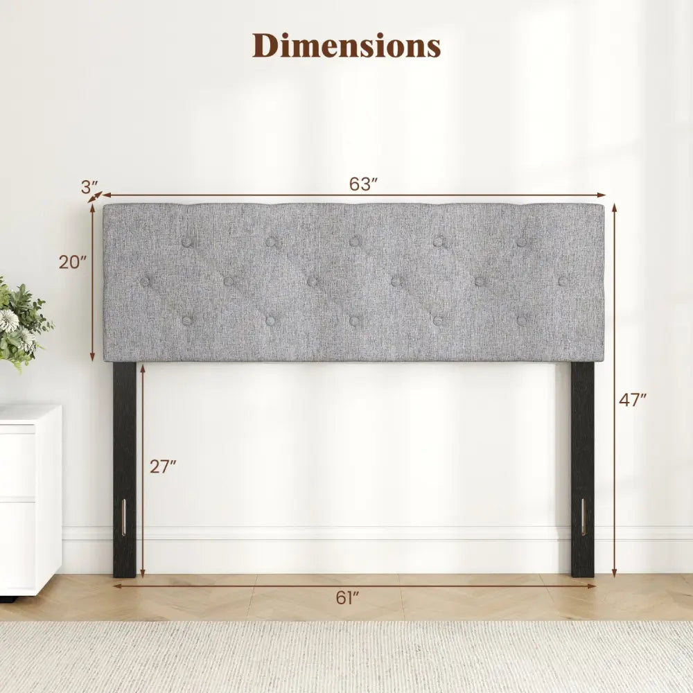 Upholstered Headboard Queen/Full Size Tufted Linen Fabric Bed Frame Mount Panel-Gray - Gray - Headboards