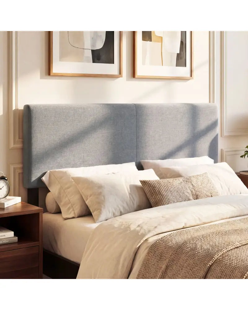 Upholstered Headboard Queen/Full Size Vertical Quilted Linen Fabric Bed Frame Mount Panel-Gray - Gray - Headboards