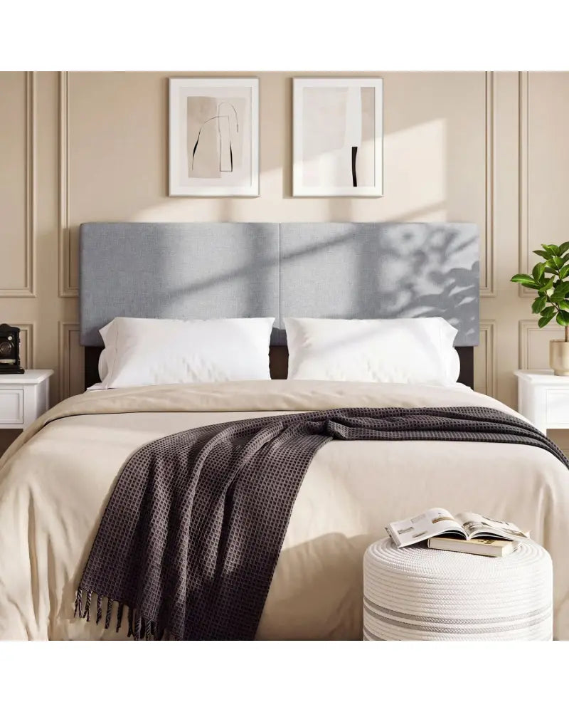 Upholstered Headboard Queen/Full Size Vertical Quilted Linen Fabric Bed Frame Mount Panel-Gray - Gray - Headboards
