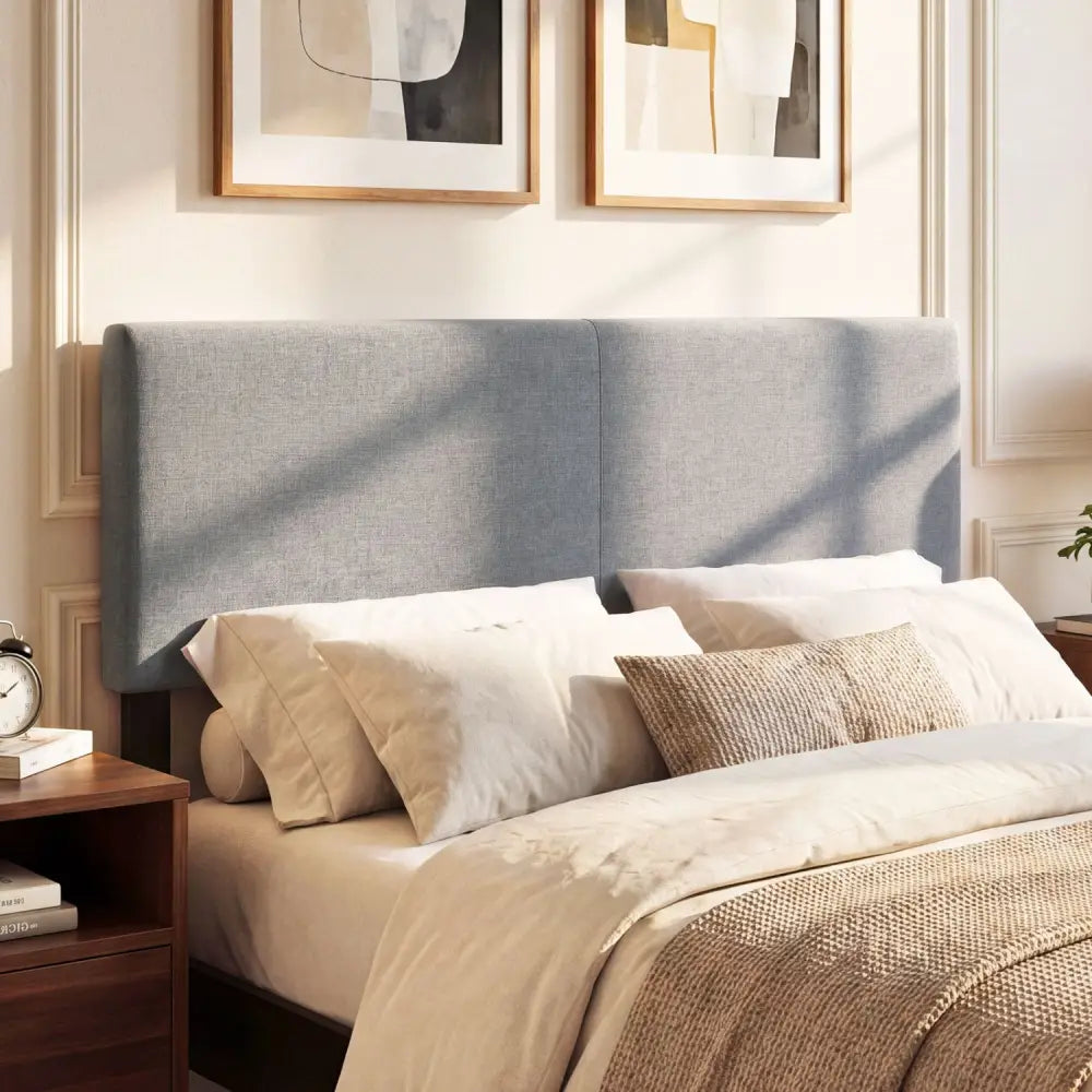 Upholstered Headboard Queen/Full Size Vertical Quilted Linen Fabric Bed Frame Mount Panel-Gray - Gray - Headboards