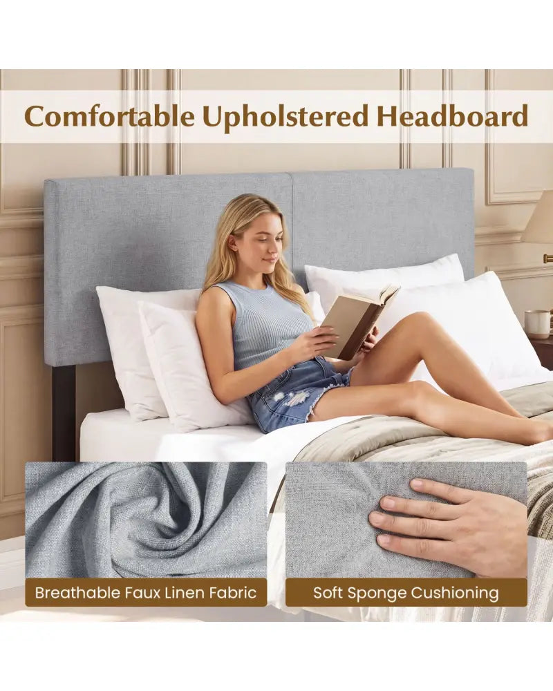 Upholstered Headboard Queen/Full Size Vertical Quilted Linen Fabric Bed Frame Mount Panel-Gray - Gray - Headboards