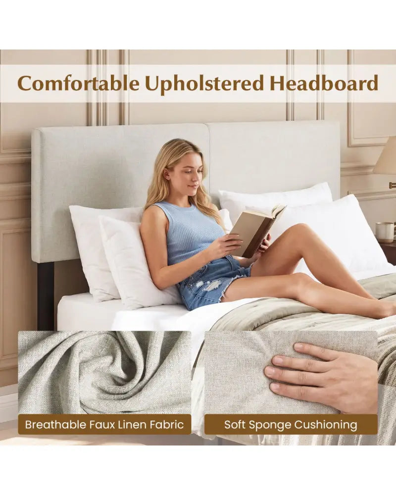Upholstered Headboard Queen/Full Size Vertical Quilted Linen Fabric Bed Frame Mount Panel-Beige - Beige - Headboards