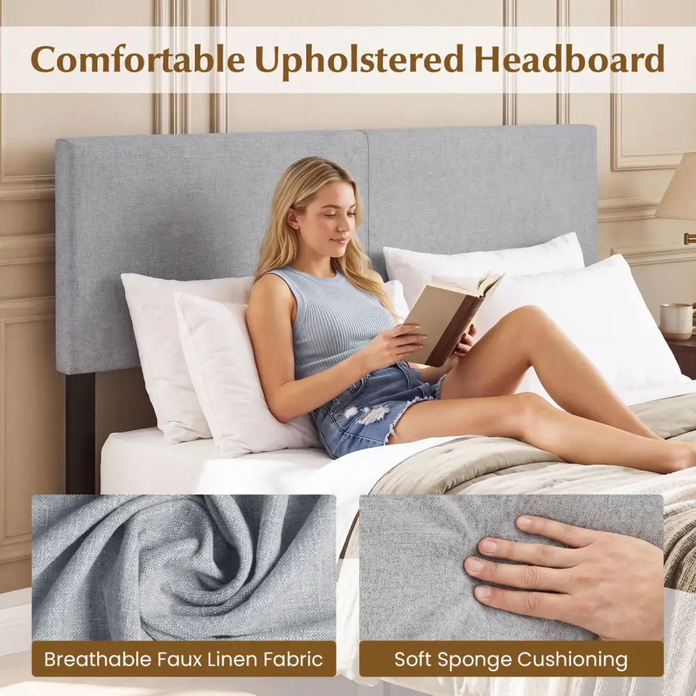 Upholstered Headboard Queen/Full Size Vertical Quilted Linen Fabric Bed Frame Mount Panel-Gray - Gray - Headboards