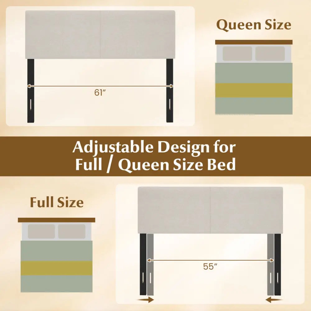 Upholstered Headboard Queen/Full Size Vertical Quilted Linen Fabric Bed Frame Mount Panel-Beige - Beige - Headboards