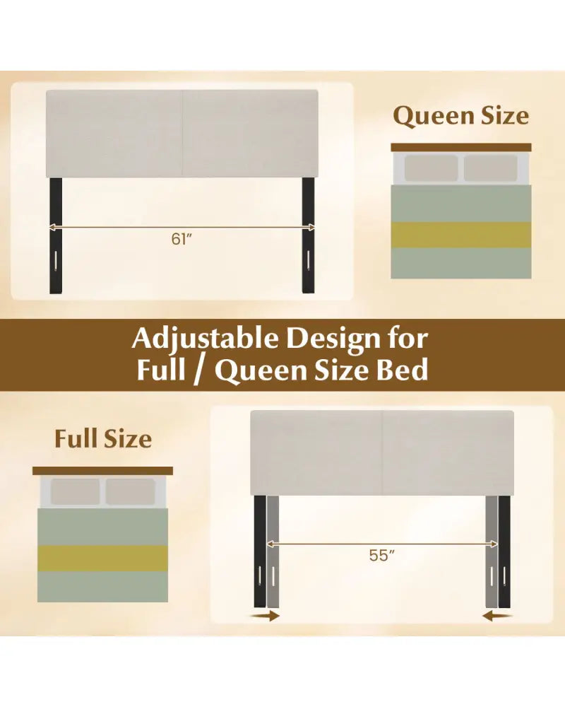 Upholstered Headboard Queen/Full Size Vertical Quilted Linen Fabric Bed Frame Mount Panel-Beige - Beige - Headboards