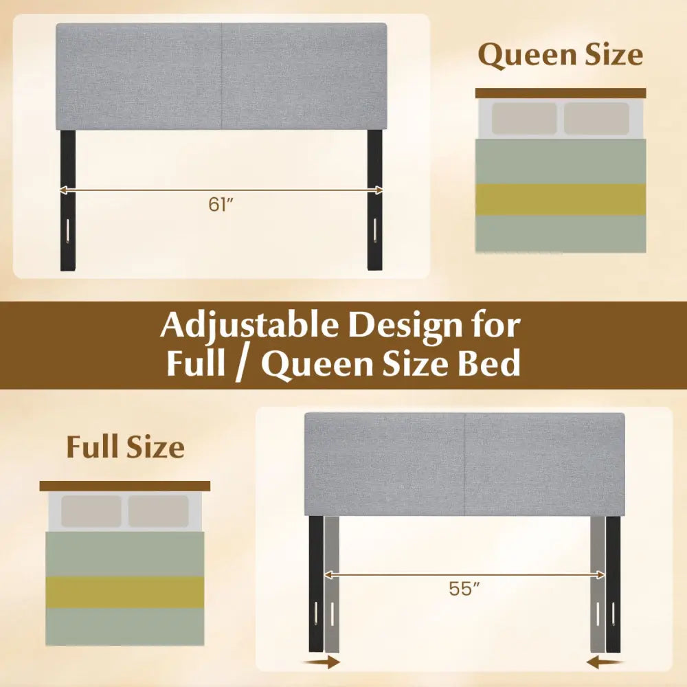 Upholstered Headboard Queen/Full Size Vertical Quilted Linen Fabric Bed Frame Mount Panel-Gray - Gray - Headboards
