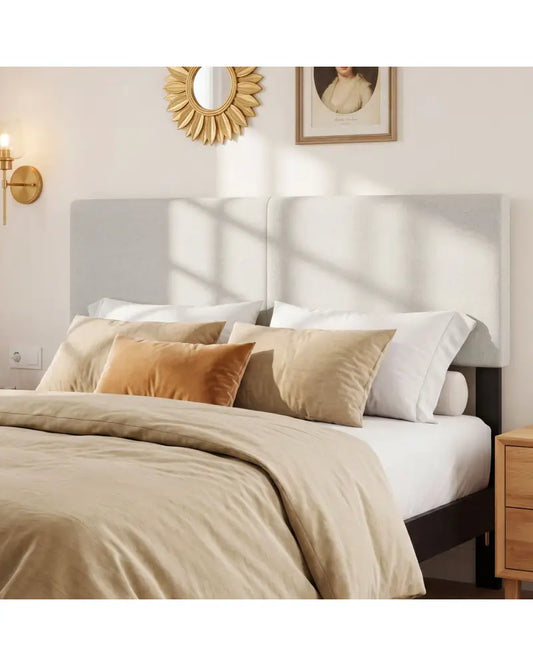 Upholstered Headboard Queen/Full Size Vertical Quilted Linen Fabric Bed Frame Mount Panel-Beige - Beige - Headboards