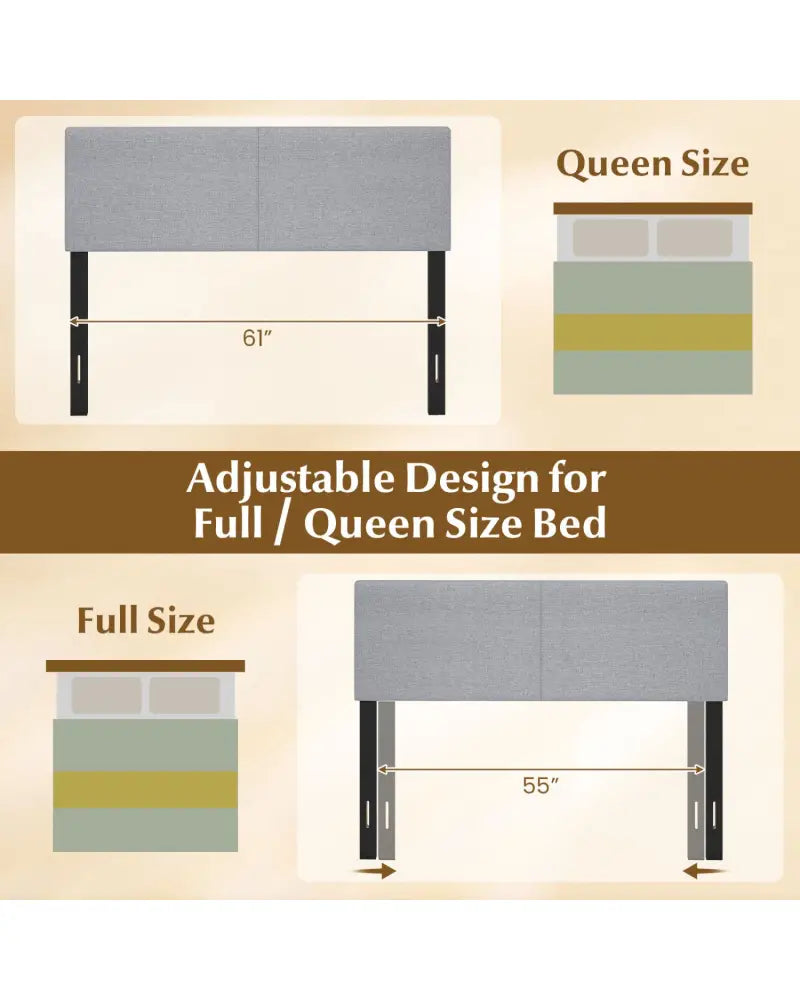 Upholstered Headboard Queen/Full Size Vertical Quilted Linen Fabric Bed Frame Mount Panel-Gray - Gray - Headboards