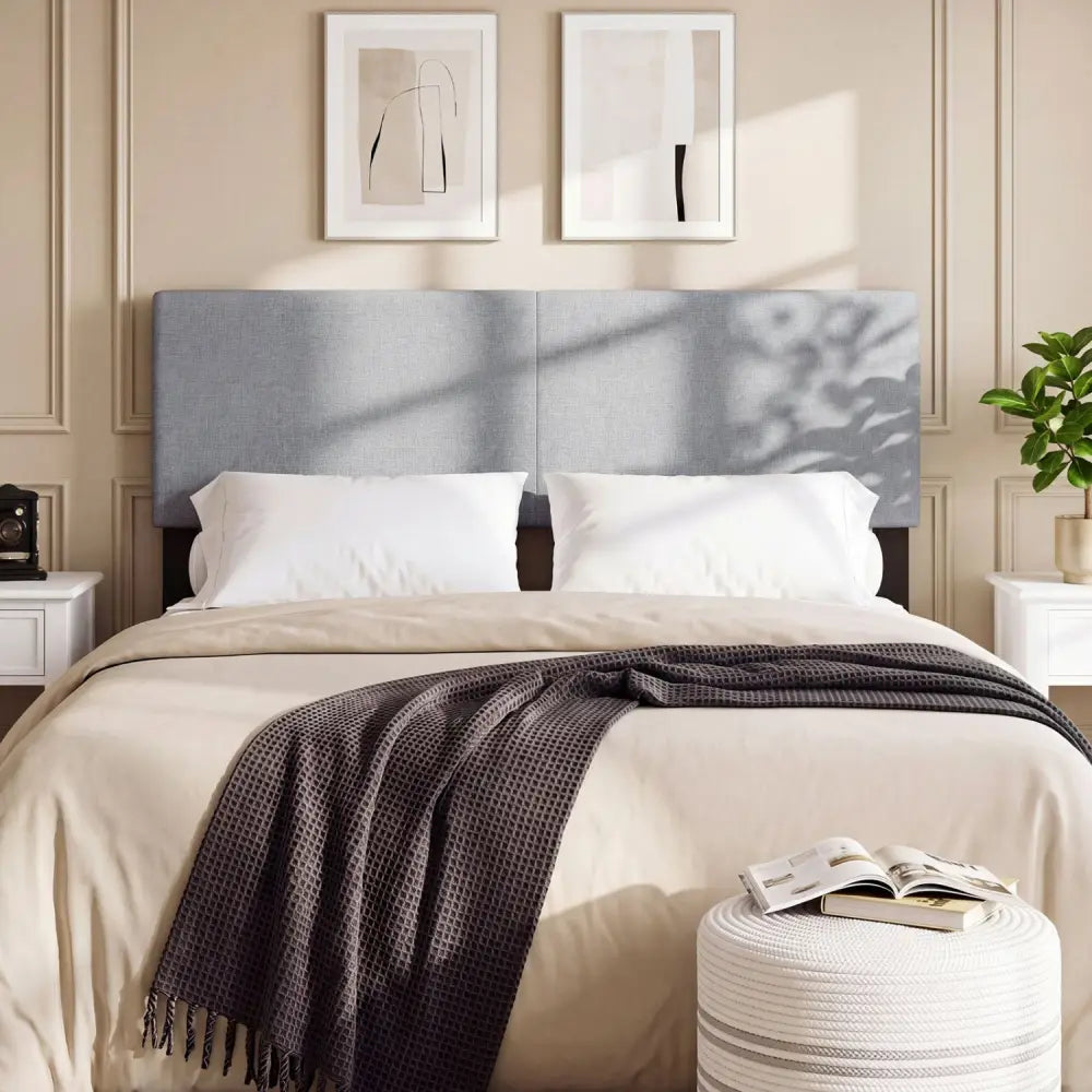Upholstered Headboard Queen/Full Size Vertical Quilted Linen Fabric Bed Frame Mount Panel-Gray - Gray - Headboards